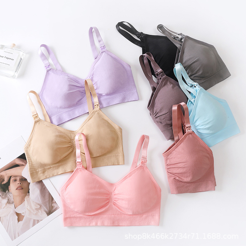 Seamless Breastfeeding Bra with Front Opening and Buckle Push-up Thin Comfortable Pregnant Women Postpartum Breastfeeding Bra Underwear without Steel Ring and Seamless