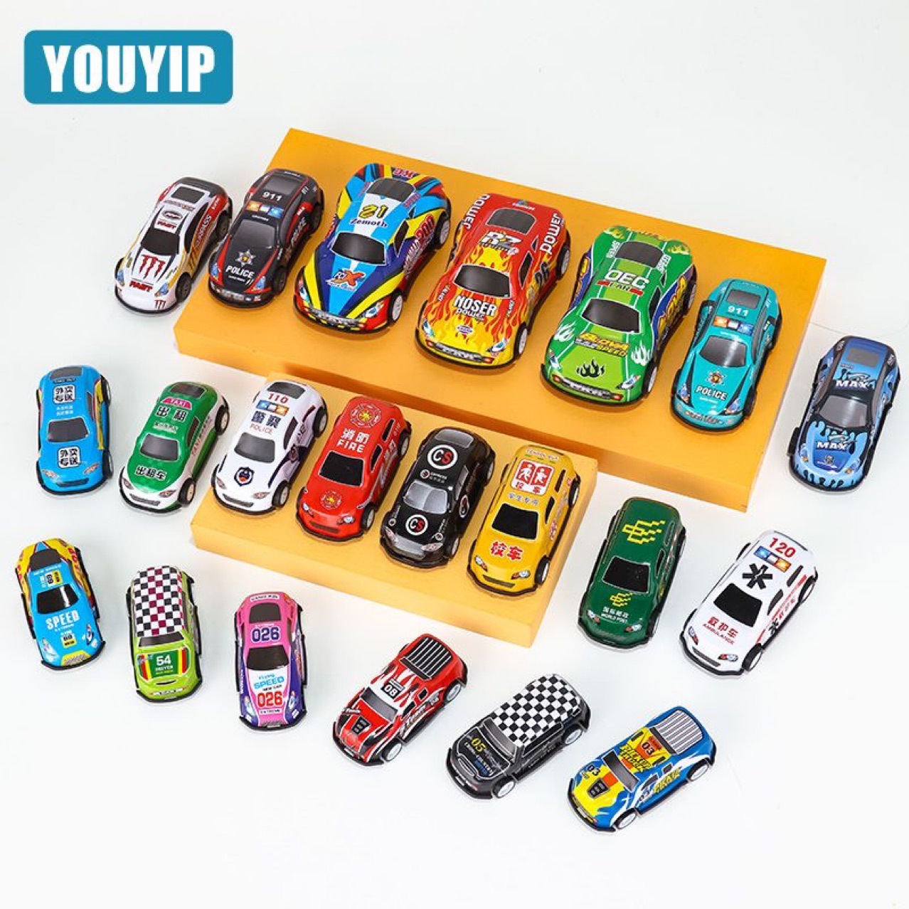 Collector's Edition Cartoon Mini Alloy Car with Back Force Iron Racing Inertia Children's Toy Car Model suit