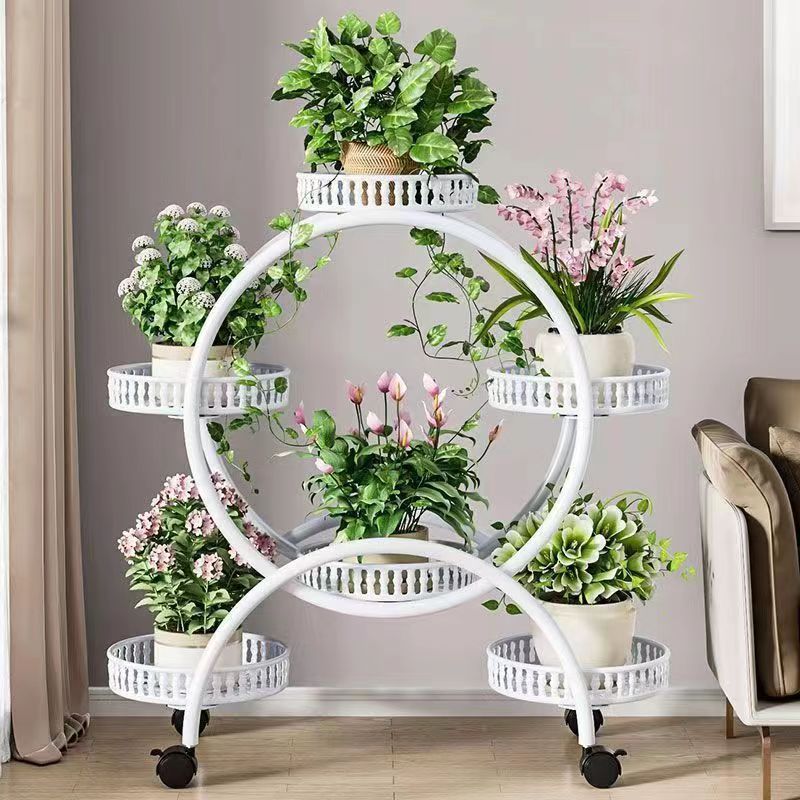 Flower Rack Flower Pot Storage Rack Living Room Floor-standing Movable Green Rose Balcony Flower Pot Rack Multi-layer Household