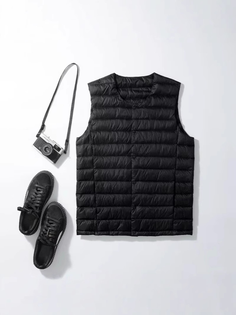 Down waistcoat men's collarless liner wear autumn and winter light down jacket vest youth plus size waistcoat crew neck V-neck