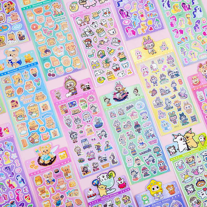 Creative Cartoon Laser Stickers Children's DIY Cut-Free Hand Account Stickers Decorative Stickers Kindergarten Prizes Gift