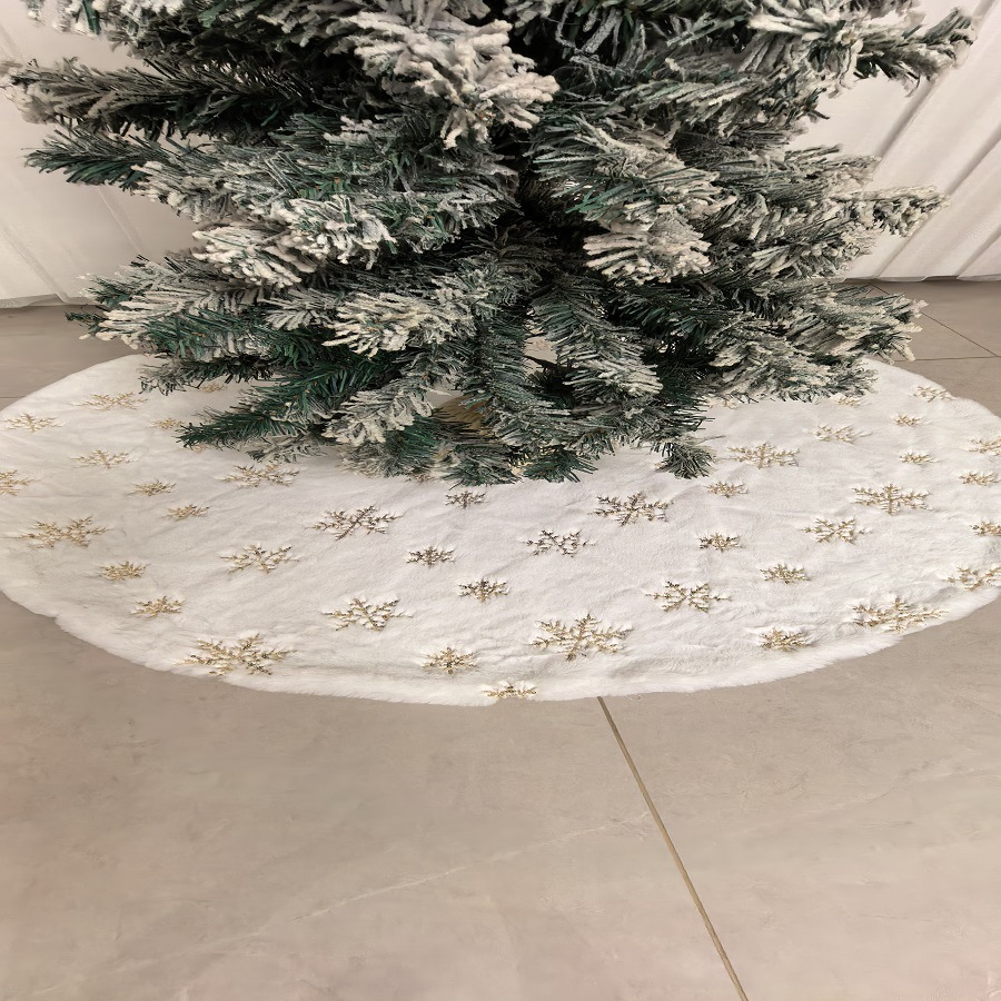 Christmas Tree Skirt Decorations. Rabbit Plush Embroidered Sequin Snowflake Tree Skirt. Golden Silver Snowflake Christmas Tree Skirt
