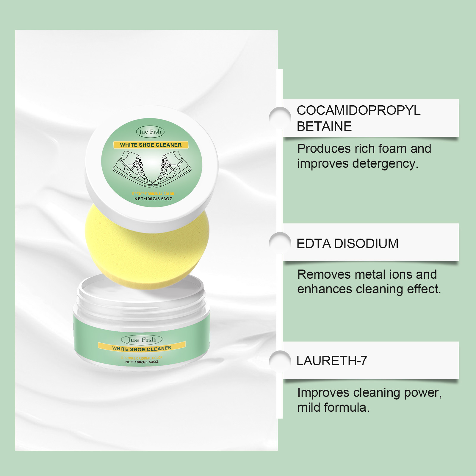 Jue Fish White Shoes Cleaning Cream Cleaning Leather Shoes Leather Bag White Shoes Wash-Free Maintenance Portable Cleaning Cream