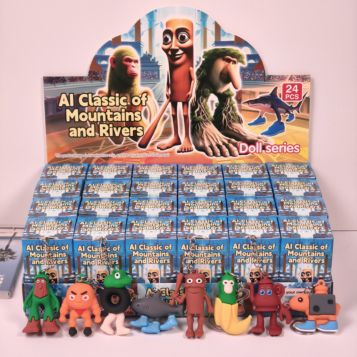 [Эксклюзив для внешней торговли] Популярный ключ к классике гор и морей, кукла в слепом боксе, игрушка-подарок, деревянный человечек, подвеска акула