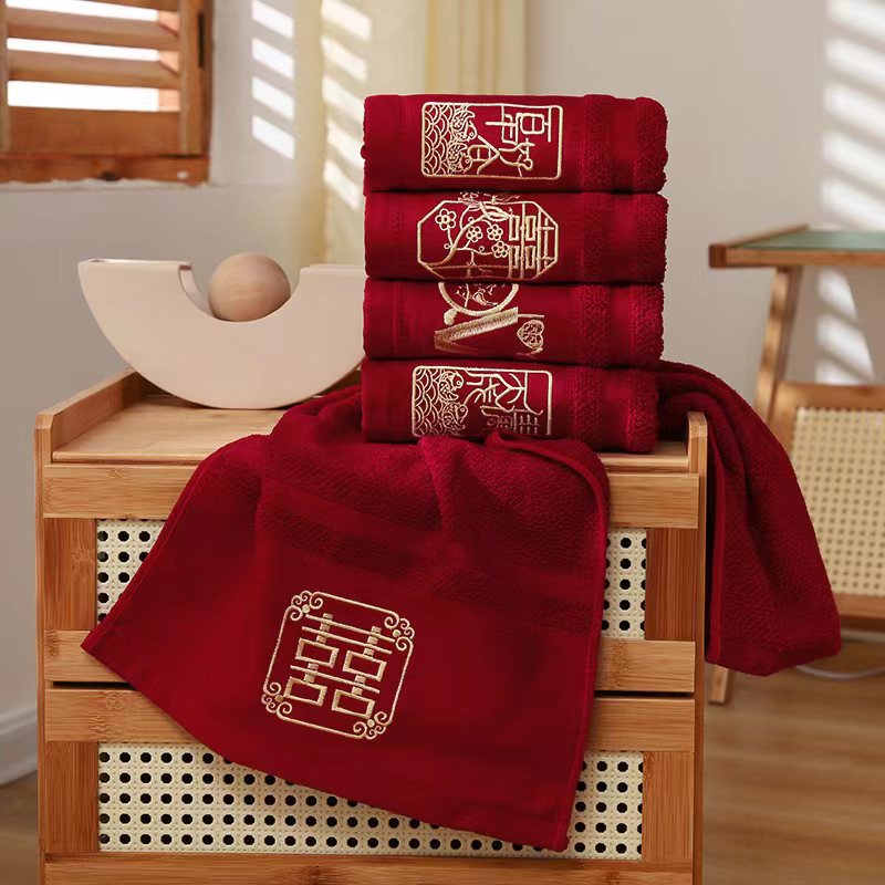 Factory wholesale wedding towel accompanying wine red wedding towel gift towel return gift Hi PA hand gift face towel