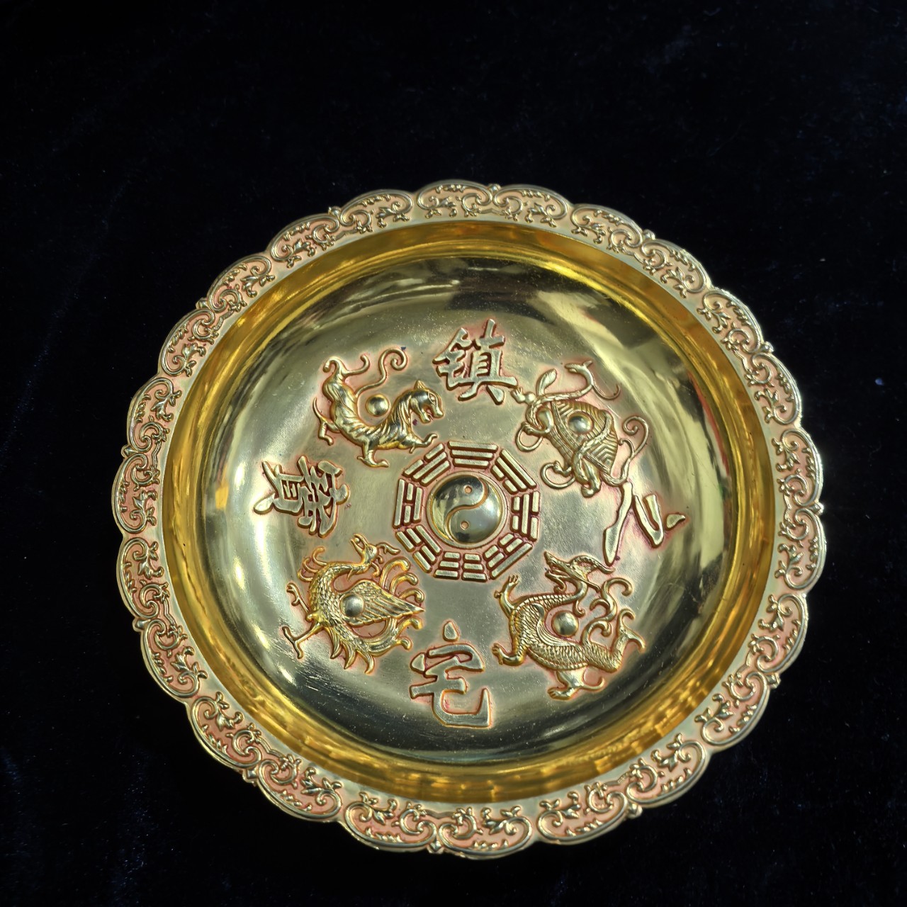 Antique Bronze Pure Copper Gilt Plate Dish Home Furnishings Antique Collection