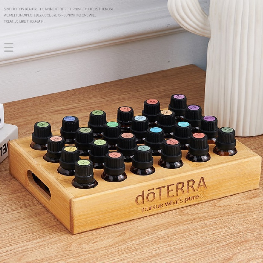 Cross-Border 24-Grids 15ml Bamboo Doterra Essential Oil Storage Display Rack Wooden Box Cosmetics Desktop Organizer Table