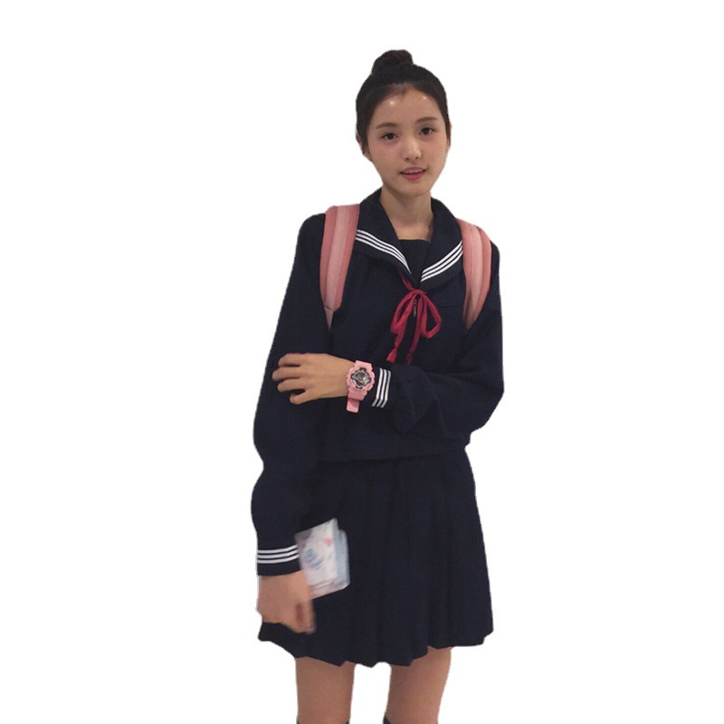 Factory Direct Sales Orthodox Jk Uniform Navy Blue Three-Piece Long-Sleeved Kansai Lapel Sailor Suit Middle Suit/Autumn and Winter Suit