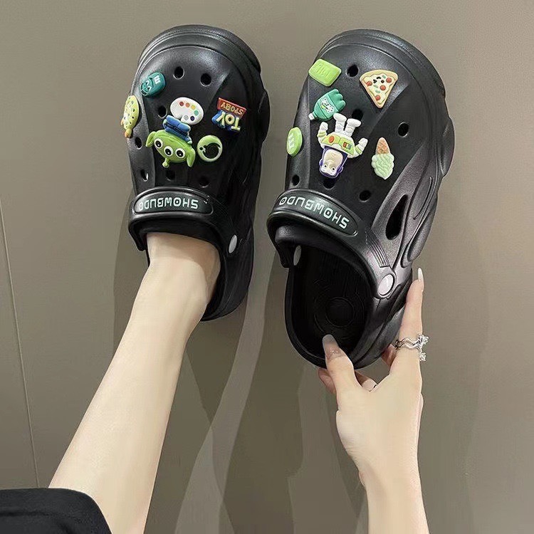 Hole Shoes Women's Outwear Korean Style Cartoon Summer Two-Wear Beach Toe Thick Slippers Couple's Sandals and Slippers for Men