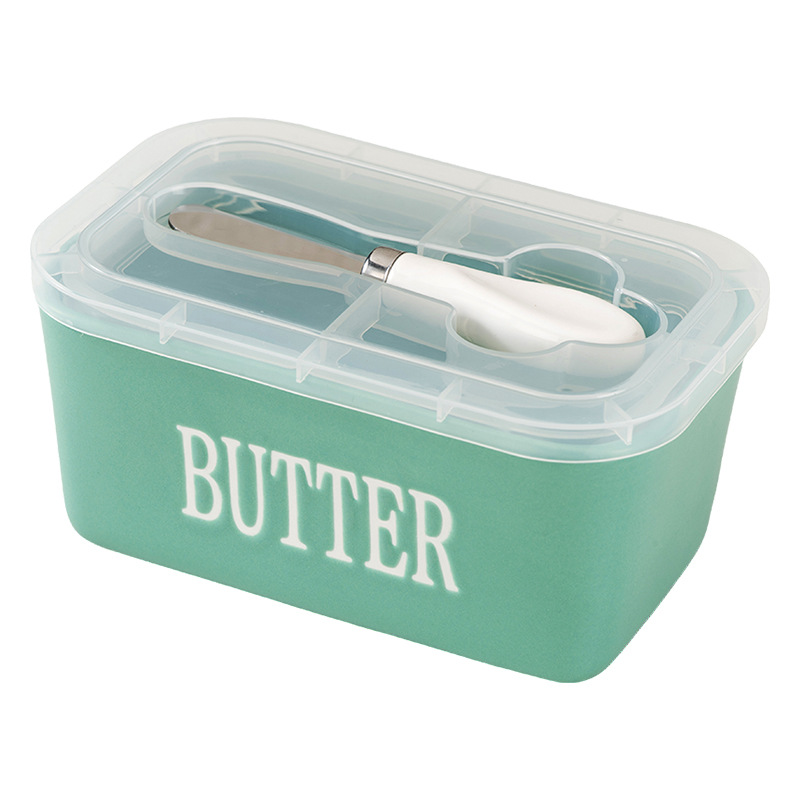 Visual butter box refrigerated box with knife ceramic rectangular butter dish with wooden lid cheese ceramic Butter Box