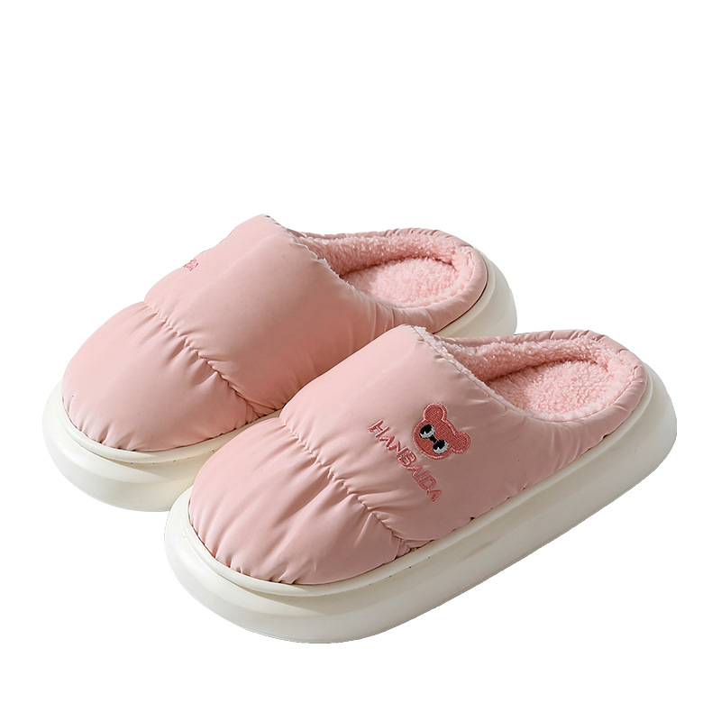 Down cloth waterproof cotton slippers women's new home mute thick-soled winter couples cotton slippers men wholesale outro