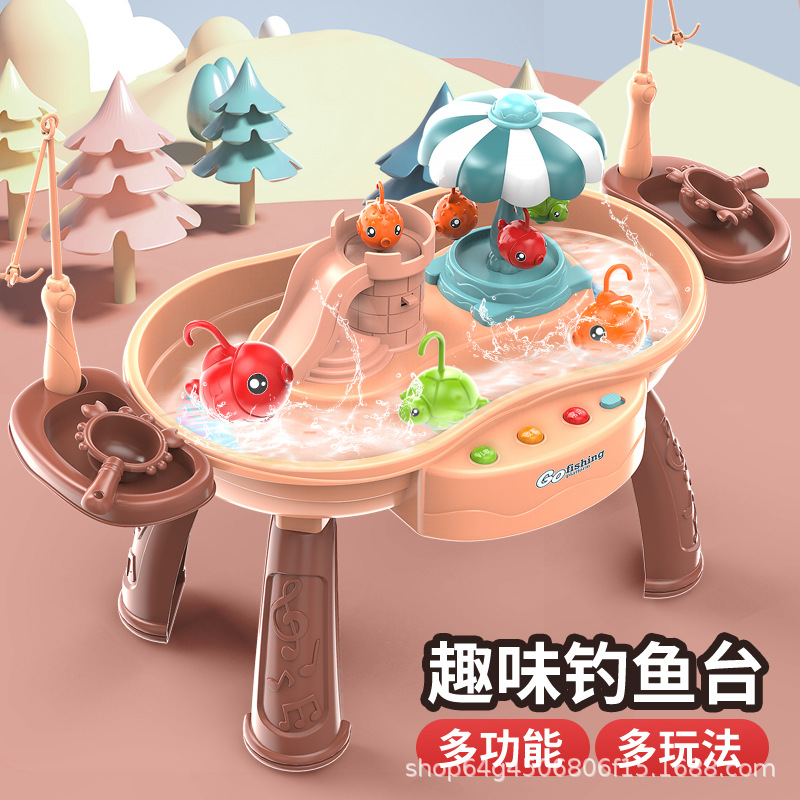 Cross-Border Hot Selling Kidsren's Fishing Toys Water Electric Rotating Music Early Education Function Fishing Pool Family Interaction