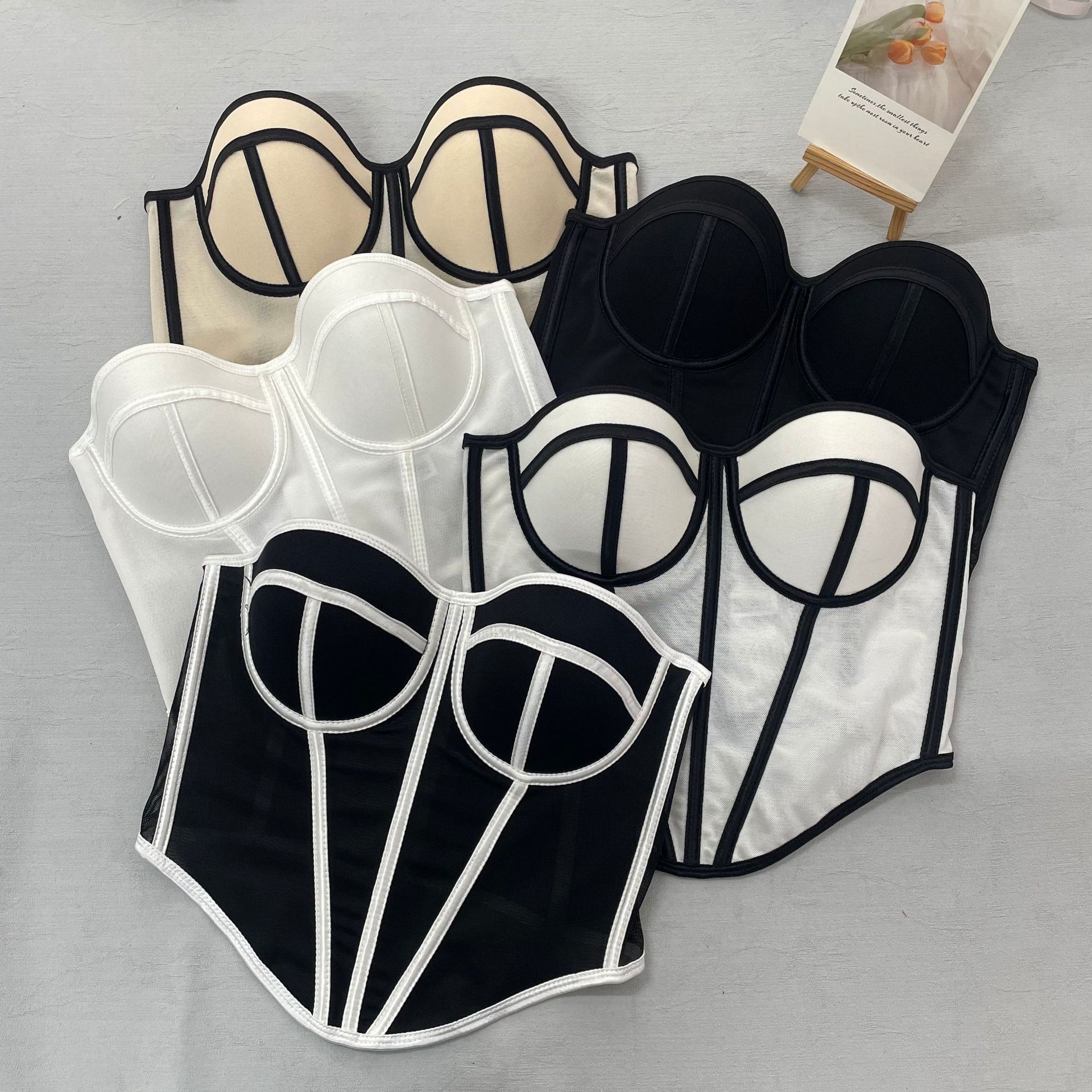 Европейский и американский стиль сексуальный бюстгальтер Fishbone, сетчатый цветной блокированный формирующий бюстгальтер, летний сексуальный топ для стройной талии