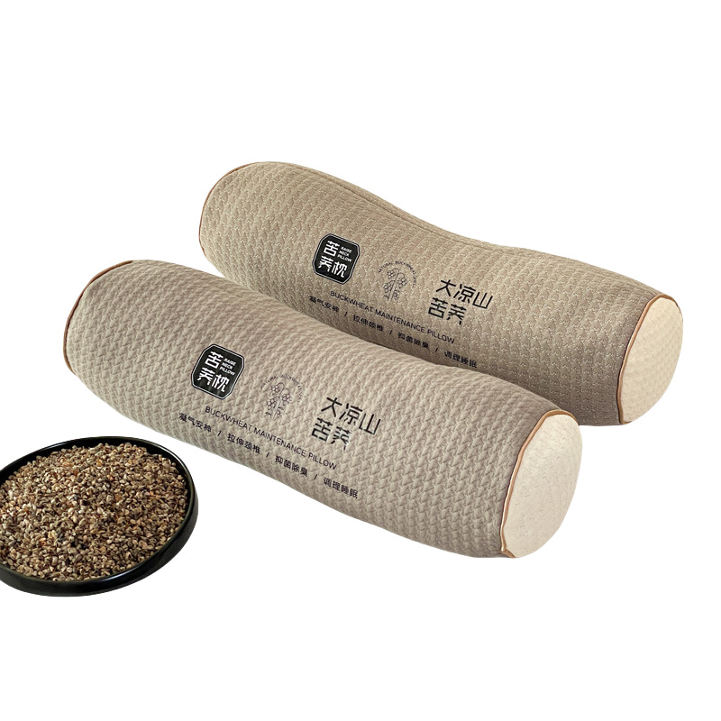 Cross-Border Foreign Trade Cervical Traction Pillow Buckwheat Shell Filled Neck Protection Sleep Aid Cylindrical Hard Pillow Core Dropshipping