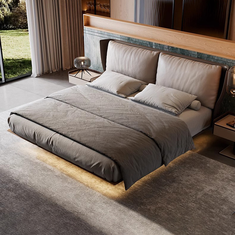 Italian Minimalist Alys Suspended Bed Leather Soft-Packed Double Bed Master Bedroom Wedding Bed Classy Elegant Alice Leather Bed