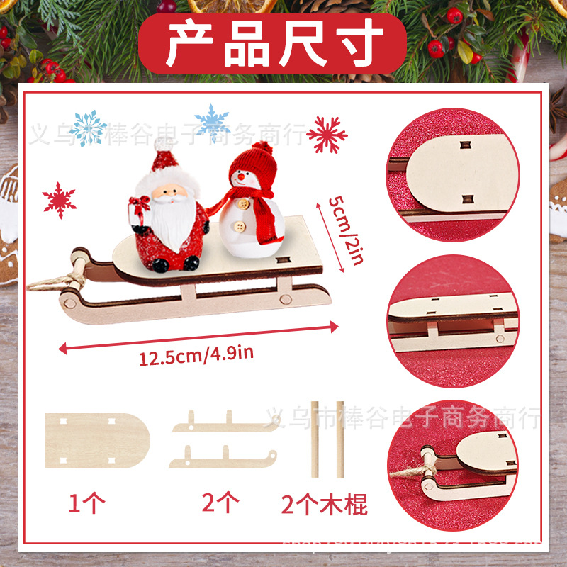 New Christmas Wooden Crafts Holiday Assembled DIY Home Mini Snow Car Desktop Ornaments Log Color Pattern