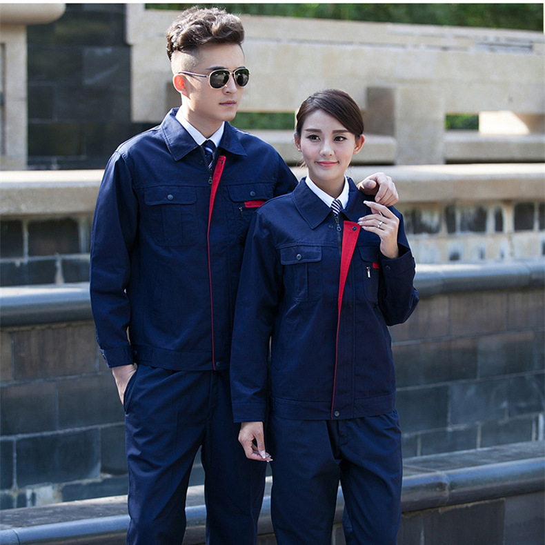 Spring and Autumn Long-Sleeved Work Clothes, Labor Protection Clothing Set, Stain-Resistant Factory Construction Site Construction Wear-Resistant Reflective Strips, Auto Repair Clothing