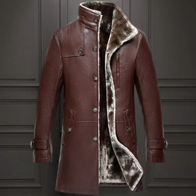 Хайнань мужская куртка из натуральной кожи средней длины стоячий воротник овечий мех комбинезон мужское утолщенное меховое пальто жакет