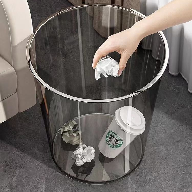 Light Luxury Transparent Large Trash Can Internet Celebrity Living Room Household Bathroom Toilet Kitchen Desktop Trash Can Wholesale
