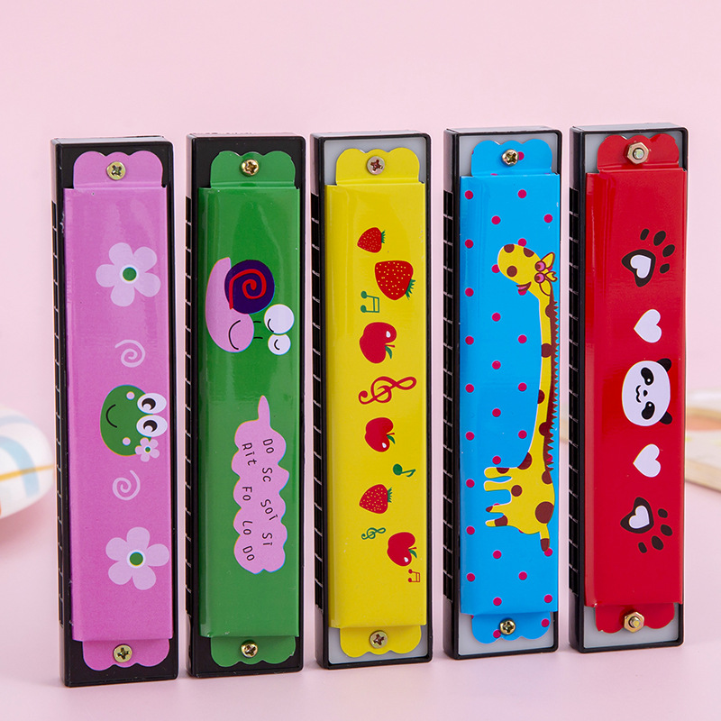 Children's metal harmonica playing musical instrument toy kindergarten Primary School students 16-hole wooden harmonica push toy gift