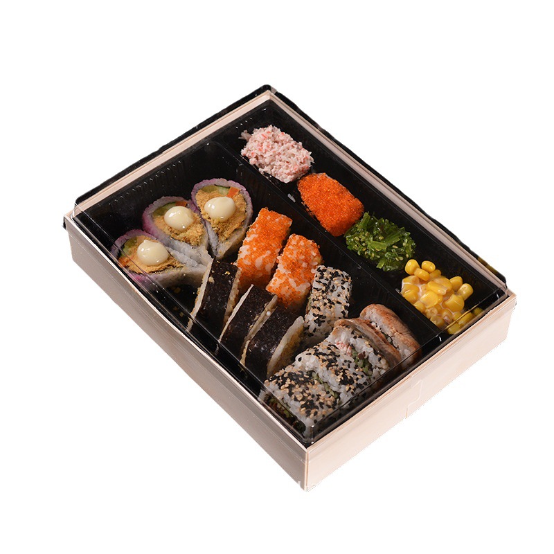 Wooden disposable lunch box packaging box pastry sushi packing box square sashimi platter takeaway wooden box