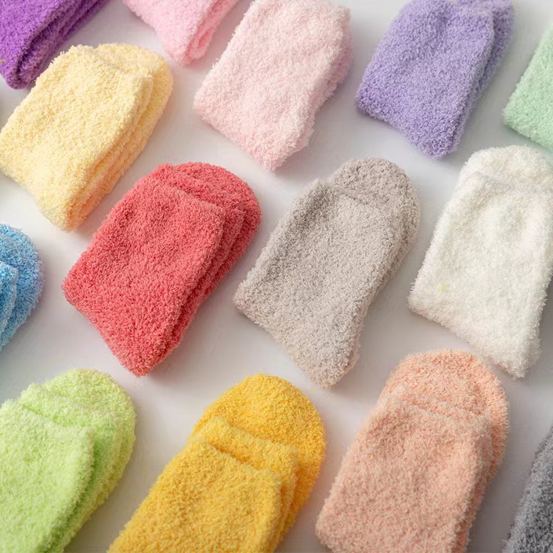 Winter socks ladies half velvet coral velvet socks solid color thick warm floor socks towel socks wholesale
