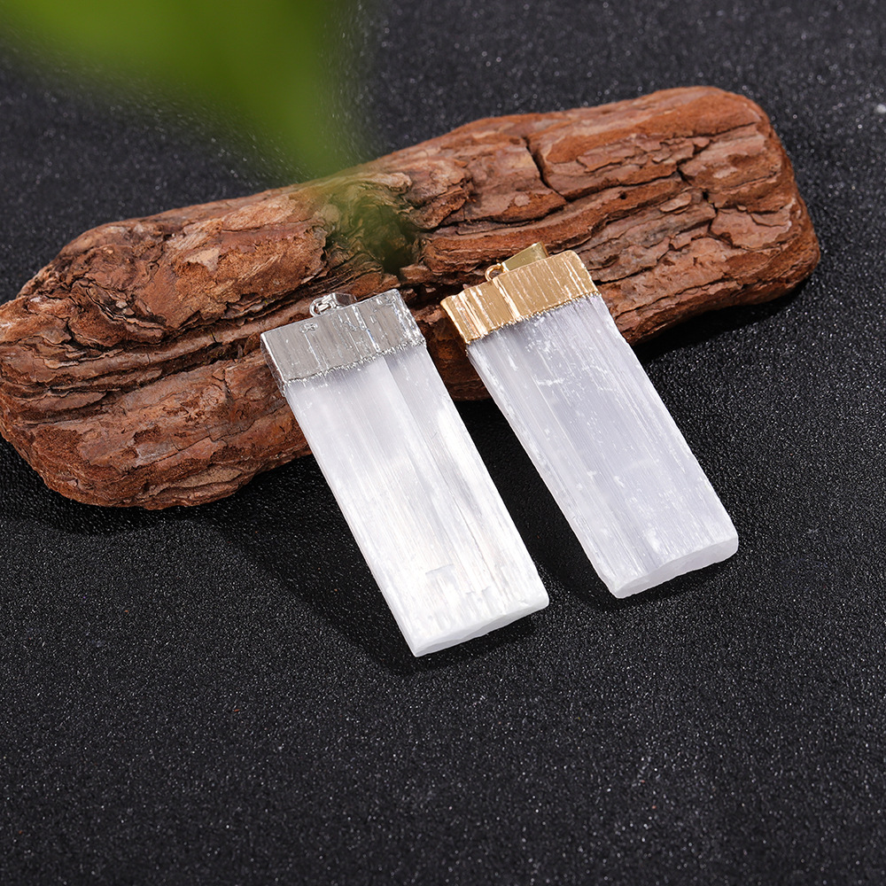 Natural Gypsum Pendant Crystal Raw Stone Necklace Irregular Square Pendant diy Jewelry Accessories Cross-border Wholesale