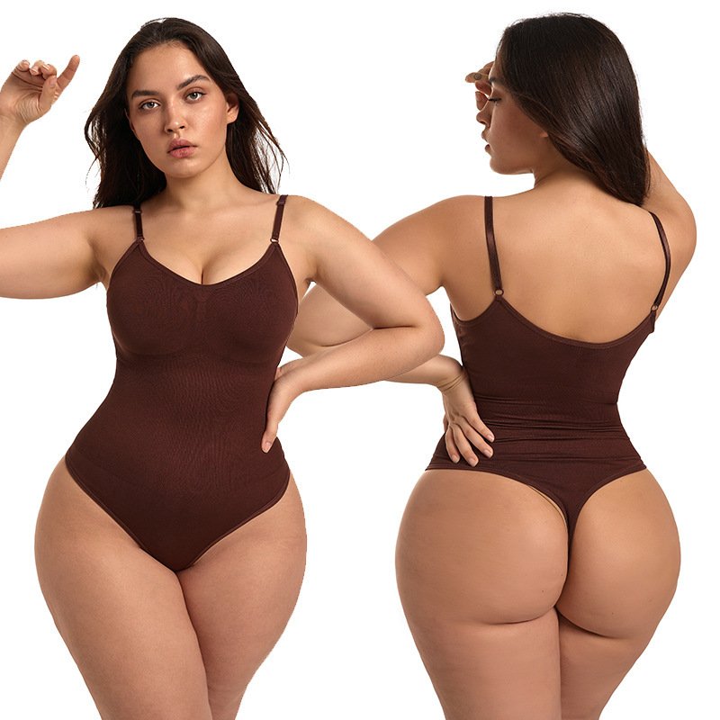 European and American-style Labeling Seamless Shaper Jumpsuit Belly-lifting Hip-lifting plus size Women's G-string Strap Tight Tunic