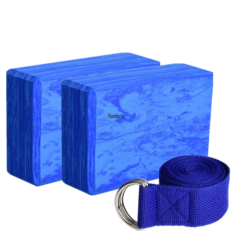Yoga brick gradient blue three-piece set Yu high density brick stretch stretch band yoga rope beginner auxiliary tool suit