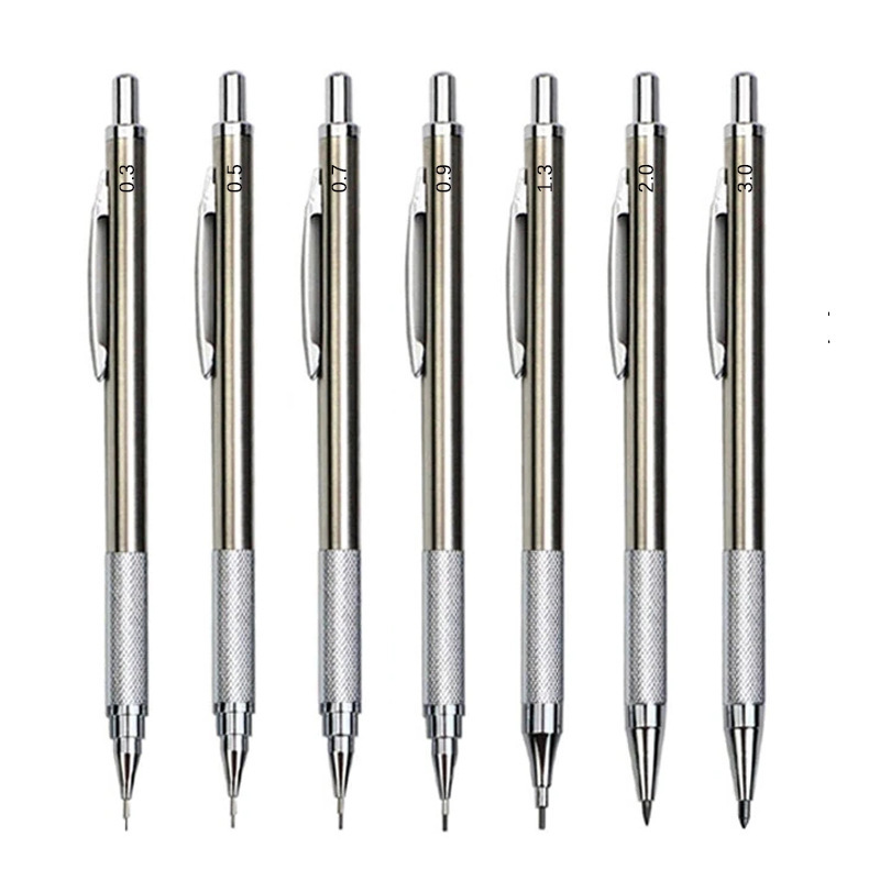 Stainless Steel Mechanical Pencil 0.3 0.5 0.7 0.9 1.3 2.0 3.0mm Metal Active Pencil Drawing