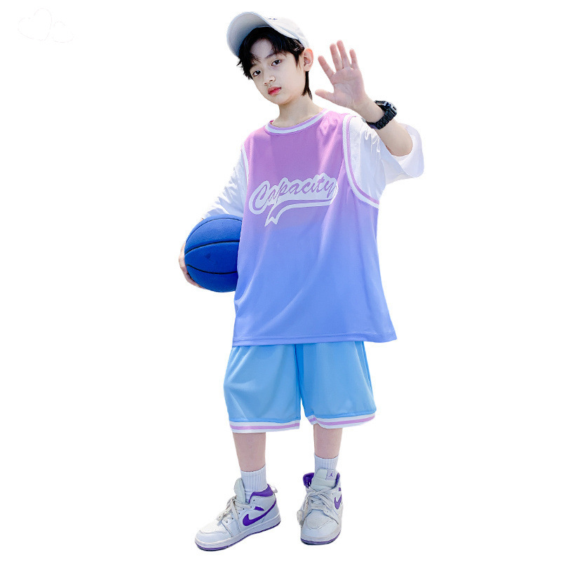Boys Summer Suit Jersey Handsome Sports Internet Celebrity Middle and Large Kidsren Sleeveless Vest Quick-Drying Summer Kidsren's Basketball Uniform