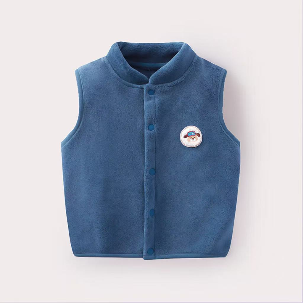 Double-Layered Velvet Thickeneded Kidsren's Vest Outer Wear Spring & Fall Baby Baby Autumn and Winter Ollie Velvet Cardigan Vest