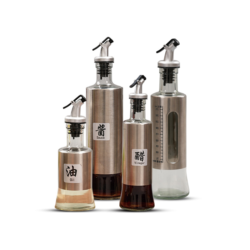 Soy Sauce Bottle Stainless Steel Oil Pot Not Hanging Oil Household Food Grade Fragrant Vinegar Pot Cornish Bottle Thickened Glass Oil Set Bottle