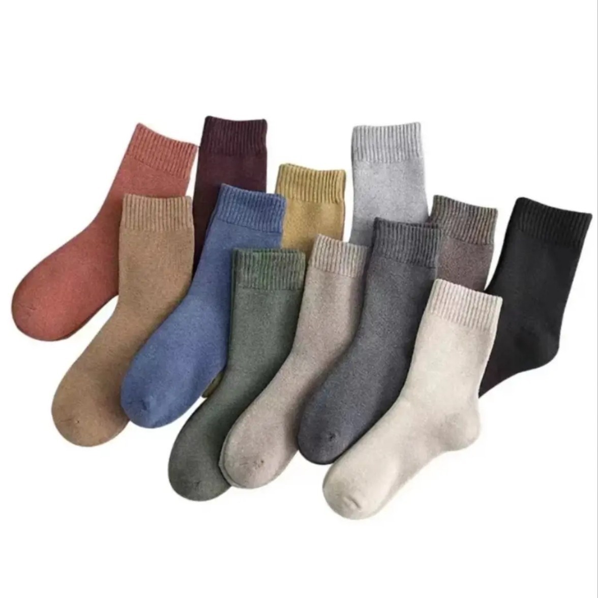 terry socks for men and women winter fleece-lined thick warm socks solid color all-match autumn and winter tube socks fashionable towel socks