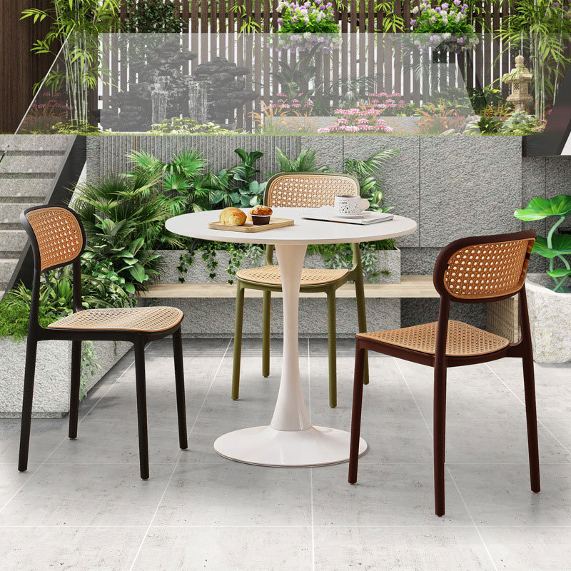Manufacturer Customized Internet Celebrity Rattan Plastic Chair Household Stacked Small Apartment Armrest Dining Chair Outdoor Leisure Back Chair
