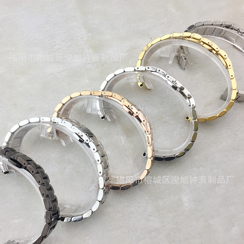 Suitable for Solid Watch Strap Steel Strap Substitute Famous Craftsman Five-Bead Butterfly Buckle Vacuum Electroplating Men's and Women's Watch Chain Flat Mouth Arc Mouth
