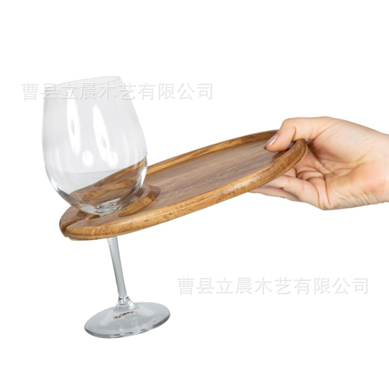 Acacia wood steak dish with wine glass holder solid wood appetizer wine glass holder all-in-one party party fruit plate