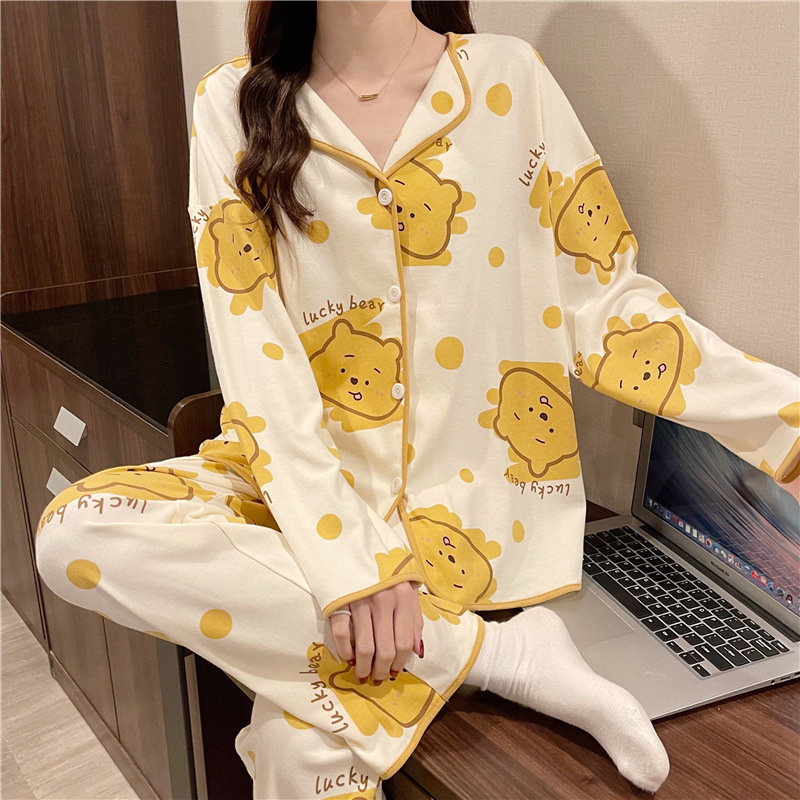 Spring and Autumn Thin Long Sleeve Pajamas for Women 2025 New Cute Cardigan Home Clothes Loose Two-Piece Suit for Women