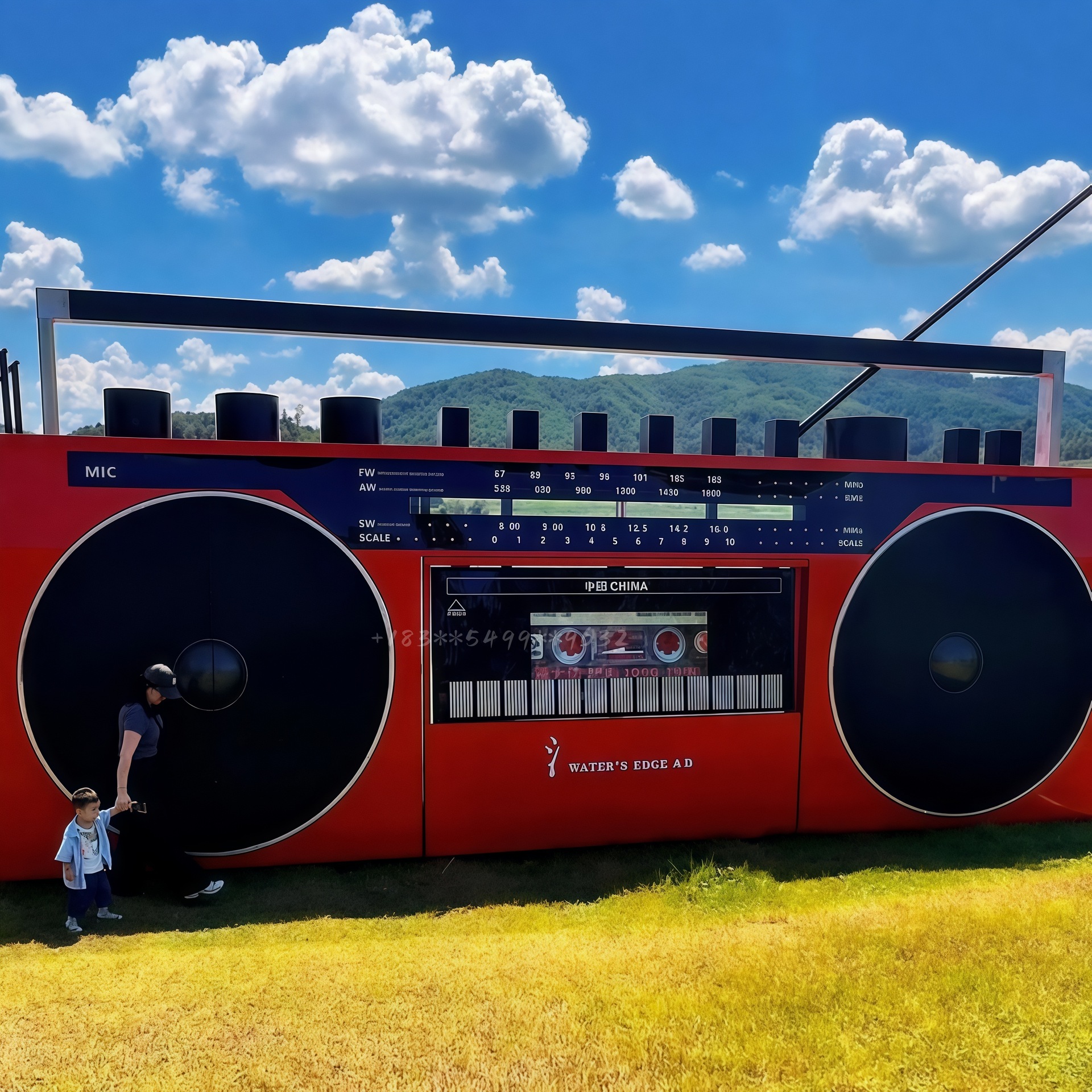 Большой ретро магнитофон, кафе в живописной зоне, магазины общественного питания