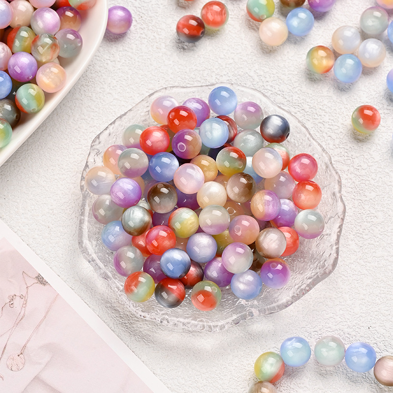 Dreamy Cream Color Smudged Round Beads Resin Beads Loose Beads Handmade DIY Beads Beads Bracelet Necklace Jewelry Accessories