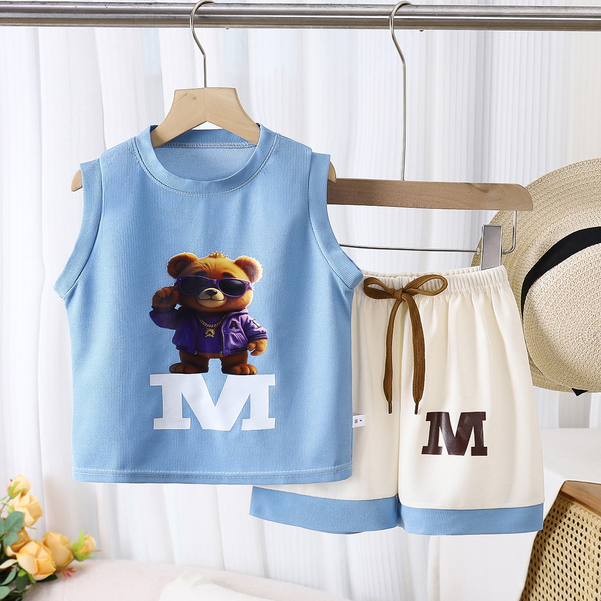 Children's Vest suit Summer Thin Boys and Girls Vest Shorts Two-piece Set Large Children Sleeveless Vest Cover Breathable