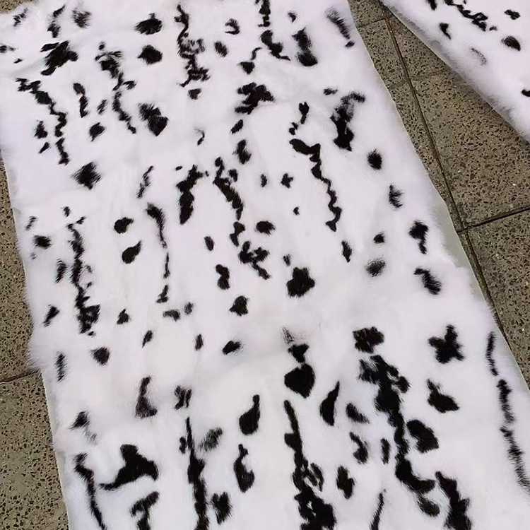 Angora rabbit fur leather black and white flower processing pillow car cushion raw materials parker inner liner fur accessories