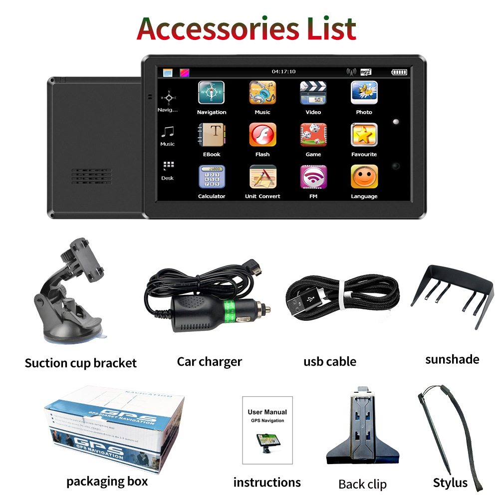 Cross-border foreign trade e-commerce portable 7-inch car GPS navigator truck universal navigation car North American sunshade