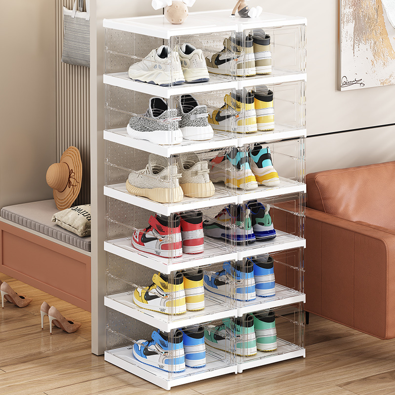 Installation-Free Transparent Shoe Rack, Foldableable Shoe Box, Plastic Breathable Pet, Dust-Proof Storage Cross-Border Shoe Cabinet That Can Be Used in One Pull