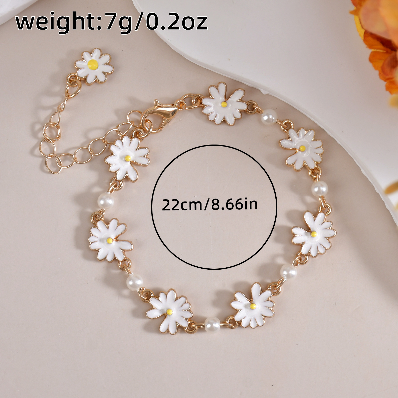 Cross-border hot-selling notch daisy foot decoration fresh summer pearl cute retro student flower girl heart anklet
