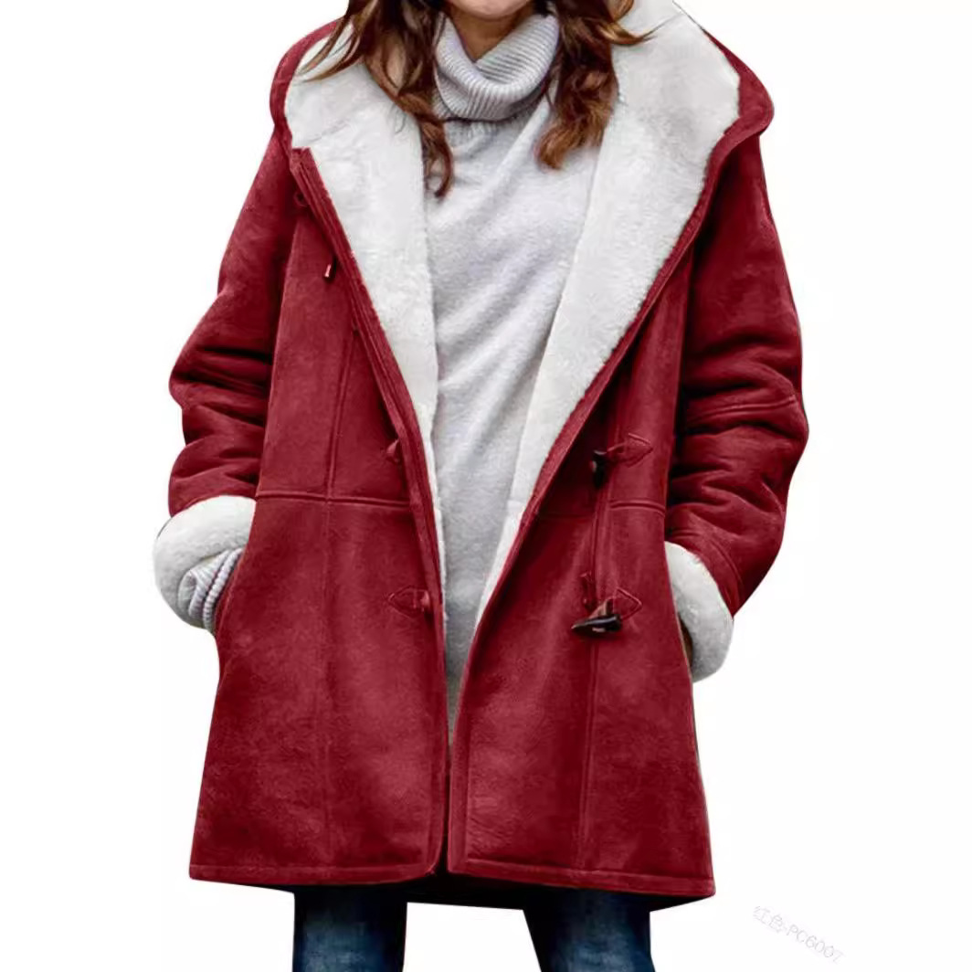 In stock 2021 Amazon wish European and American popular long-sleeved horn buckle women's fleece-lined warm jacket W139