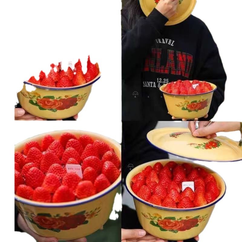 Christmas Strawberry Internet Celebrant Cake Baking Dress-up Enamel Retro Dessert Decoration Nostalgic Creative with Lid