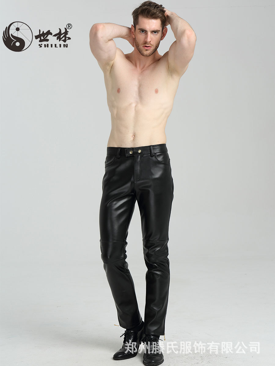 Кросс-бордерные кожаные брюки для мужчин, европейский и американский стиль, весна и осень, новые, с молнией, узкие, для мотоциклов, оптовая продажа