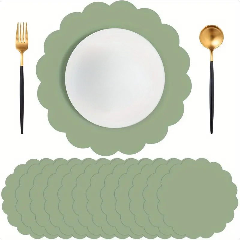 Cross-border Amazon Tail Grass Green Flower Paper Placemat Square Wave Edge Disposable Table Mat Wedding Birthday Party