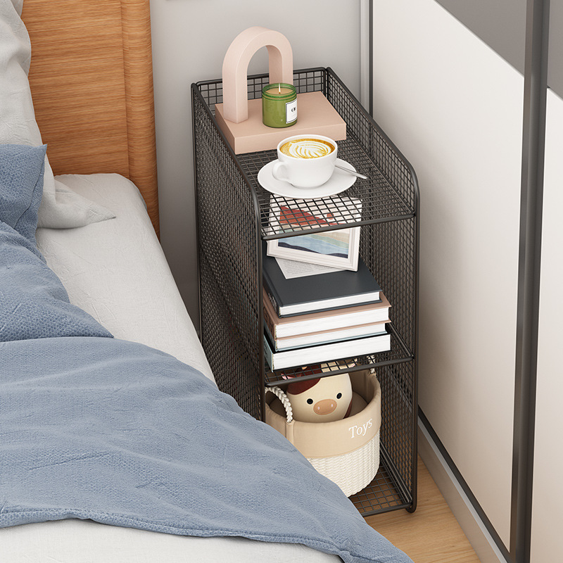 Super Narrow Bedroom Storage Rack Stitched Iron Bedside Table Bedside Small Cabinet Rental Room Mini Simple Side Table